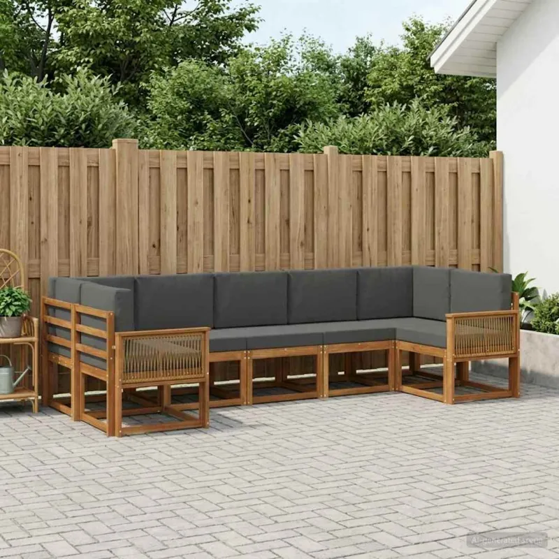 Lauko sofos komplektas su pagalve 7 pcs Natūralus ir antracitas