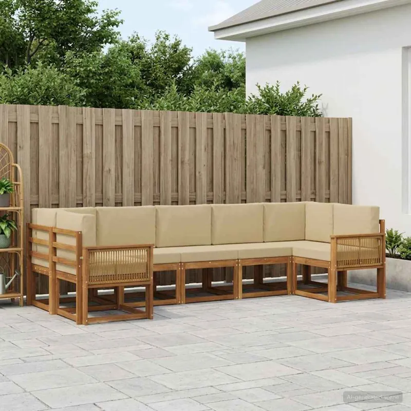 Lauko sofos komplektas su pagalve 7 pcs Natūralus ir bežinis