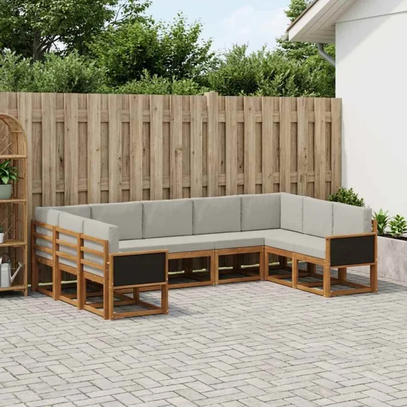 Lauko sofos komplektas 9 pcs Natūrali ir šviesiai pilka