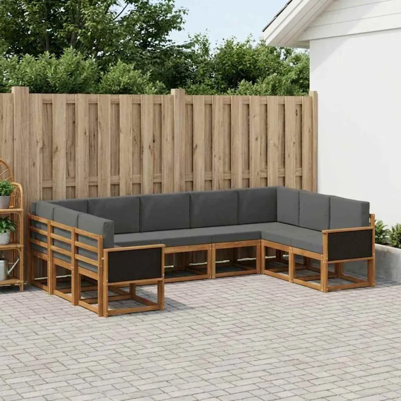 Lauko sofos komplektas su pagalve 9 pcs Natūralus ir antracitas