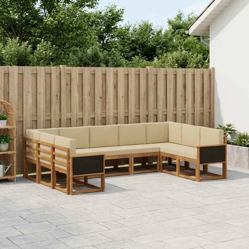 Lauko sofos komplektas su pagalve 9 pcs Natūralus ir bežinis