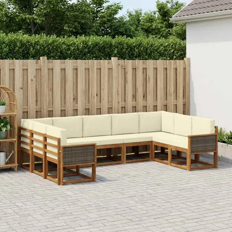 Lauko sofos komplektas su pagalve 9 pcs Natūralus ir grietinėlė