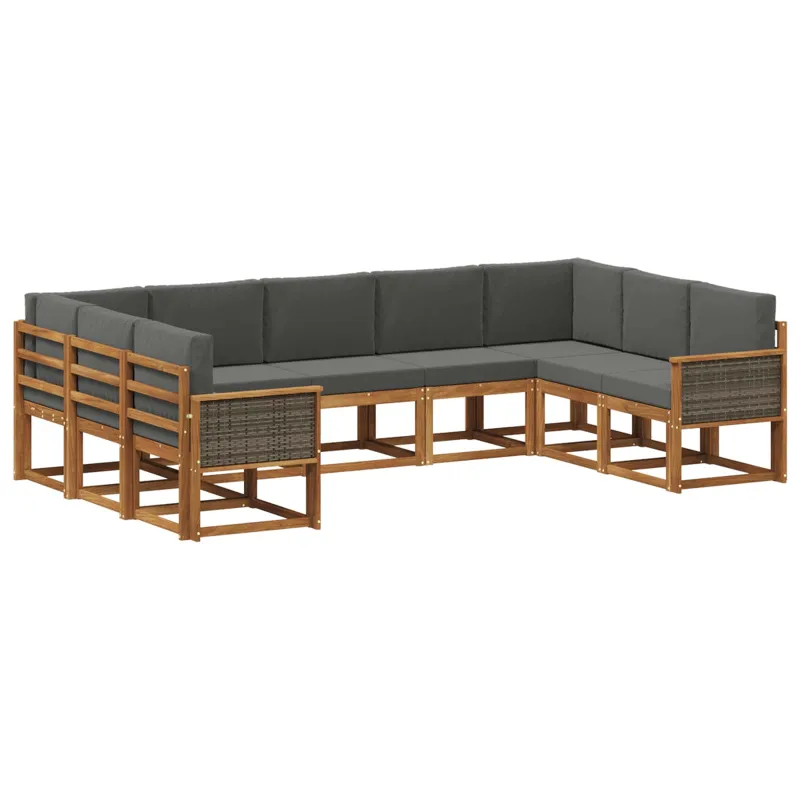 Lauko sofos komplektas su pagalve 9 pcs Natūralus ir antracitas