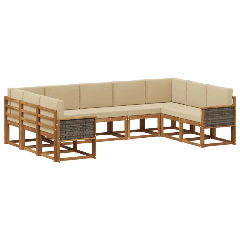 Lauko sofos komplektas su pagalve 9 pcs Natūralus ir bežinis