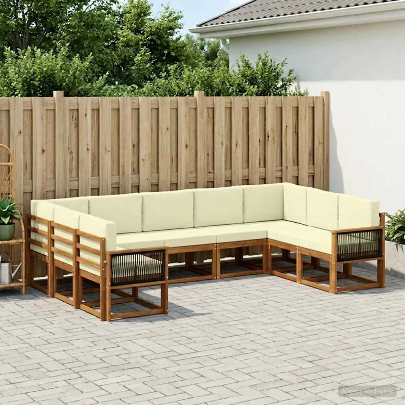 Lauko sofos komplektas su pagalve 9 pcs Natūralus ir grietinėlė