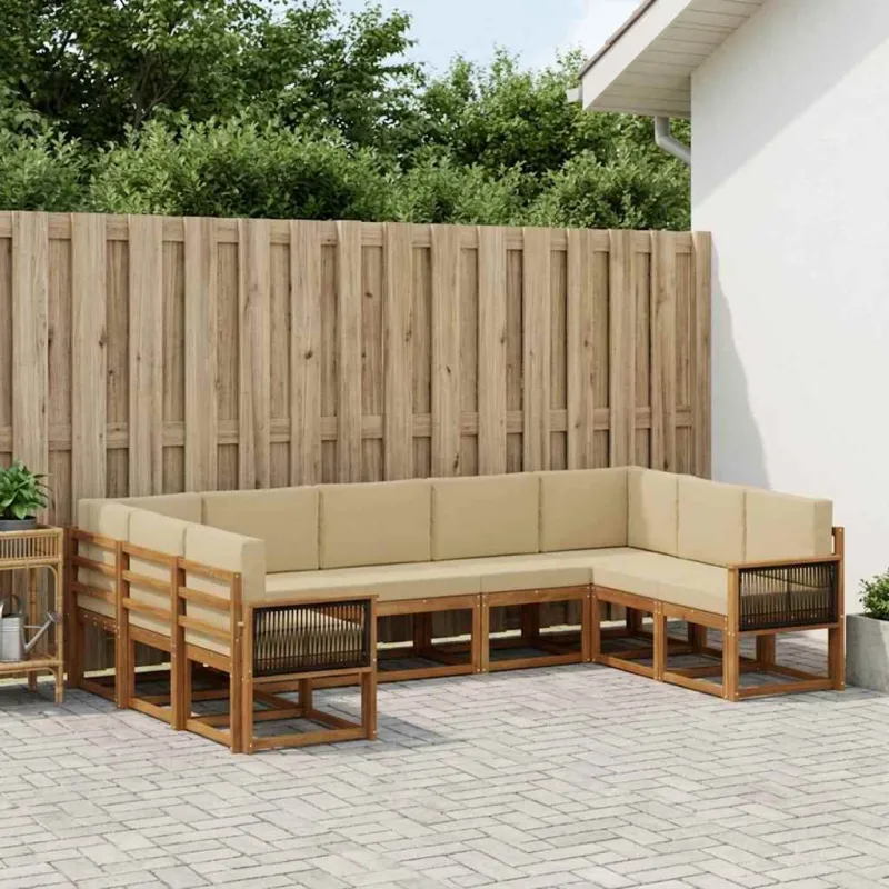 Lauko sofos komplektas su pagalve 9 pcs Natūralus ir bežinis