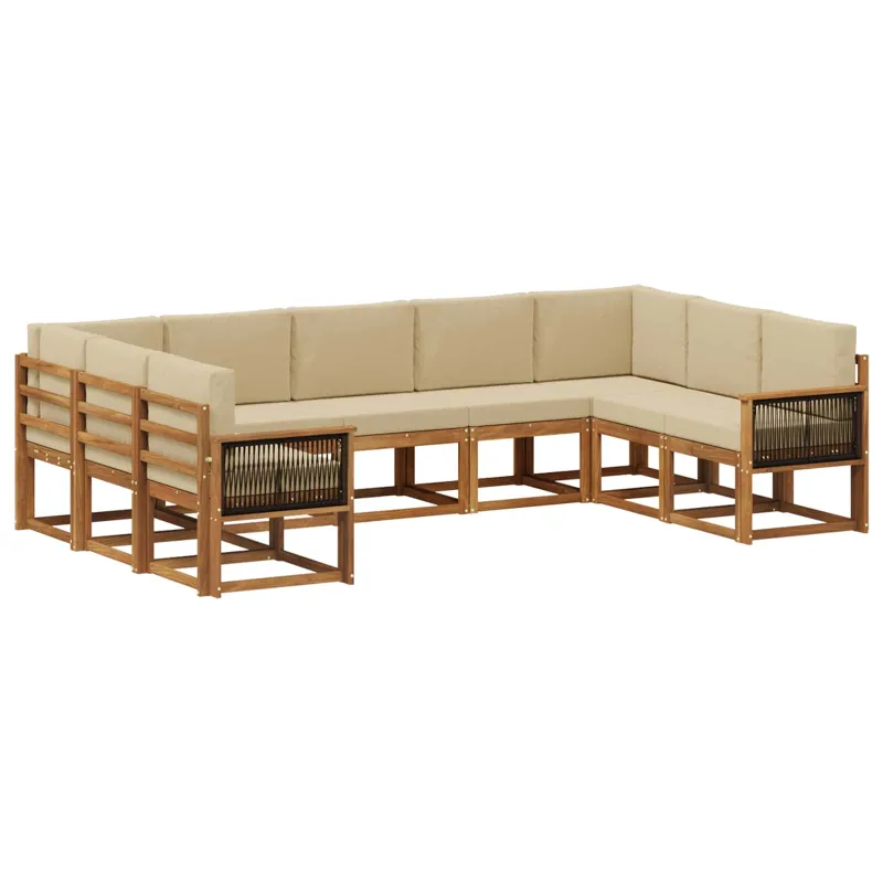 Lauko sofos komplektas su pagalve 9 pcs Natūralus ir bežinis