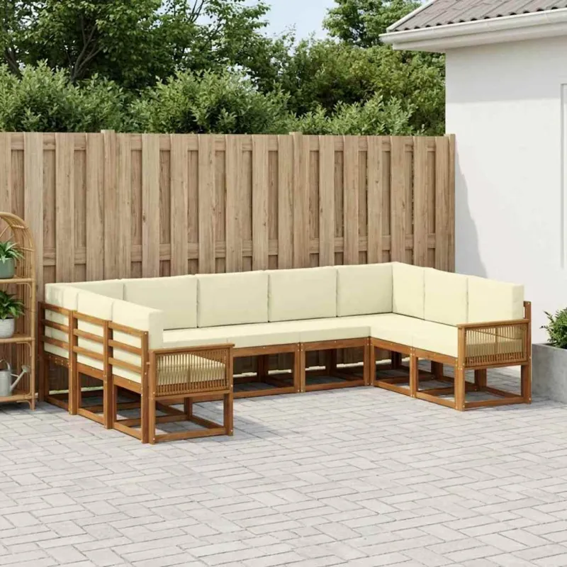 Lauko sofos komplektas su pagalve 9 pcs Natūralus ir grietinėlė