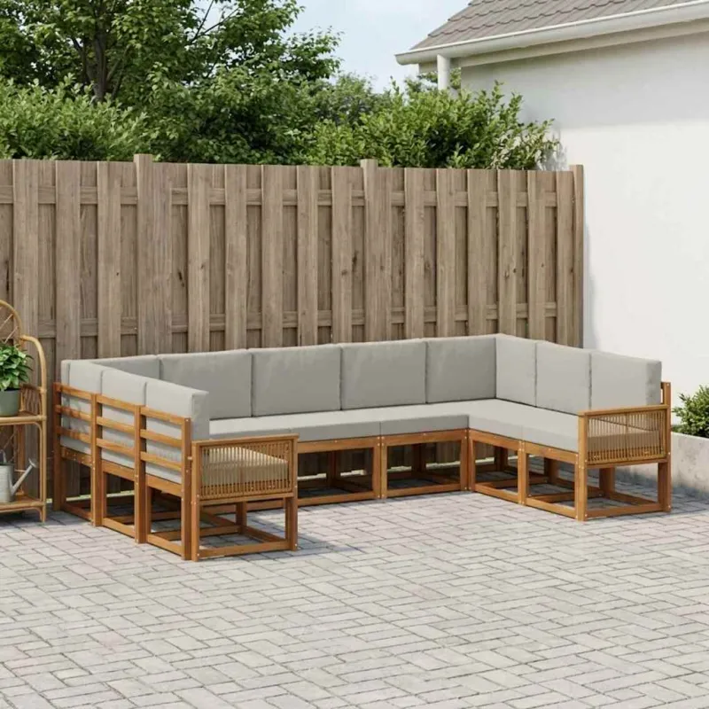 Lauko sofos komplektas 9 pcs Natūrali ir šviesiai pilka
