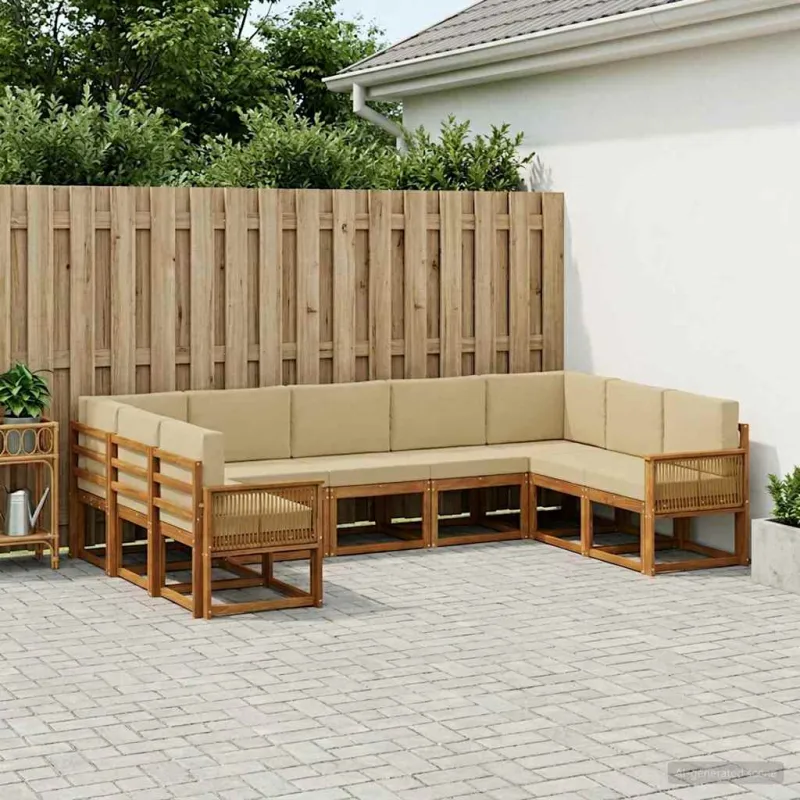 Lauko sofos komplektas su pagalve 9 pcs Natūralus ir bežinis
