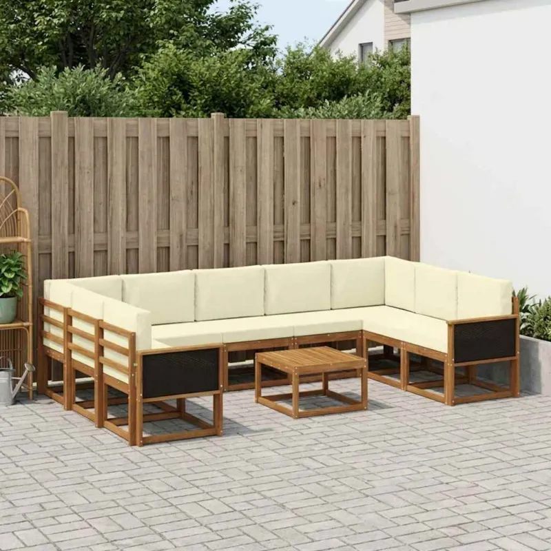 Lauko sofos komplektas 10 pcs Natūralus ir grietinėlė