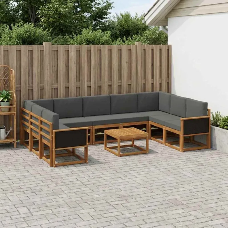 Lauko sofos komplektas 10 pcs Natūralus ir antracitas