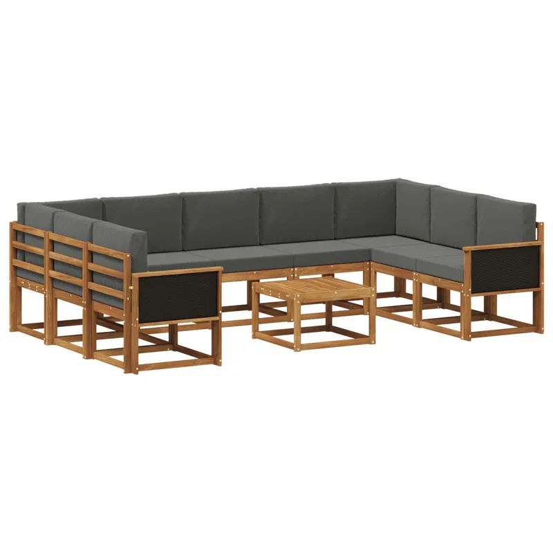 Lauko sofos komplektas 10 pcs Natūralus ir antracitas