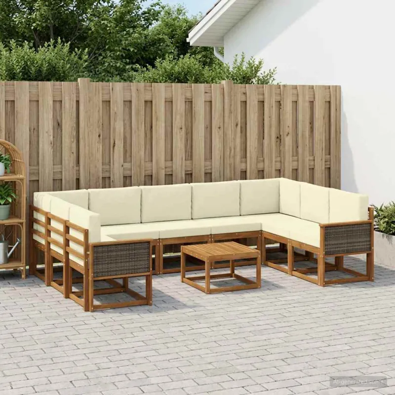 Lauko sofos komplektas 10 pcs Natūralus ir grietinėlė