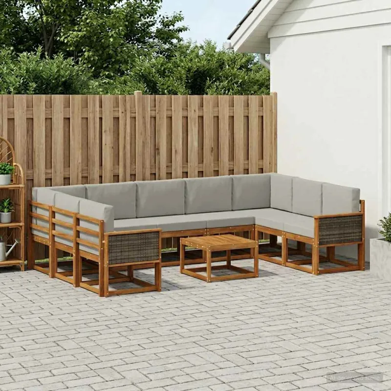 Lauko sofos komplektas 10 pcs Natūrali ir šviesiai pilka