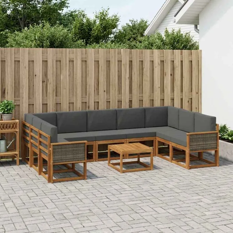 Lauko sofos komplektas 10 pcs Natūralus ir antracitas