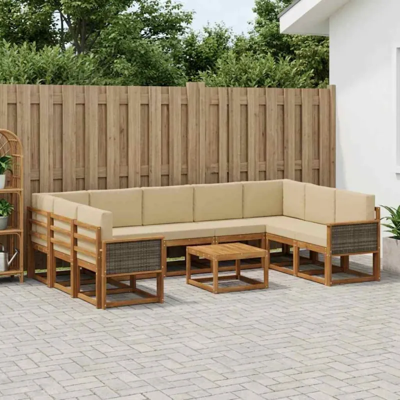 Lauko sofos komplektas su pagalve 10 pcs Natūralus ir bežinis