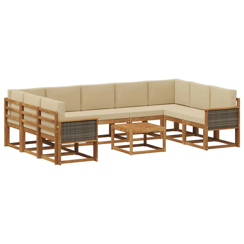 Lauko sofos komplektas su pagalve 10 pcs Natūralus ir bežinis