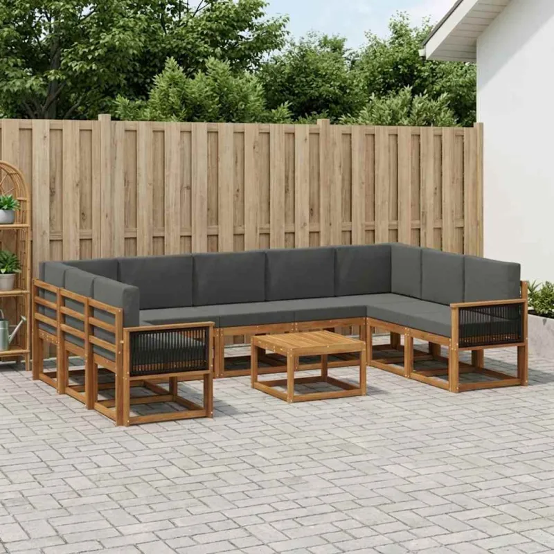 Lauko sofos komplektas 10 pcs Natūralus ir antracitas