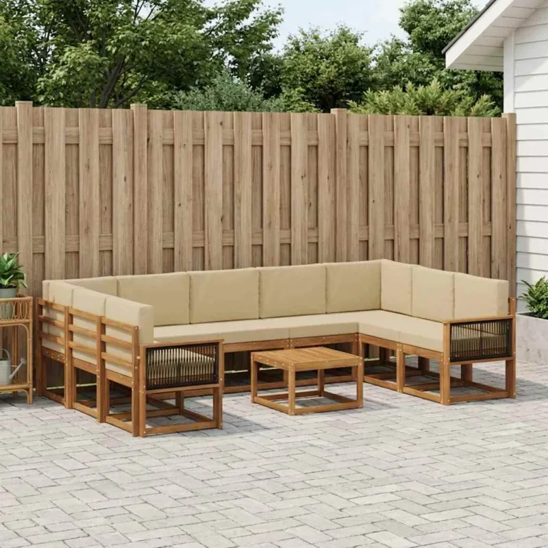 Lauko sofos komplektas su pagalve 10 pcs Natūralus ir bežinis