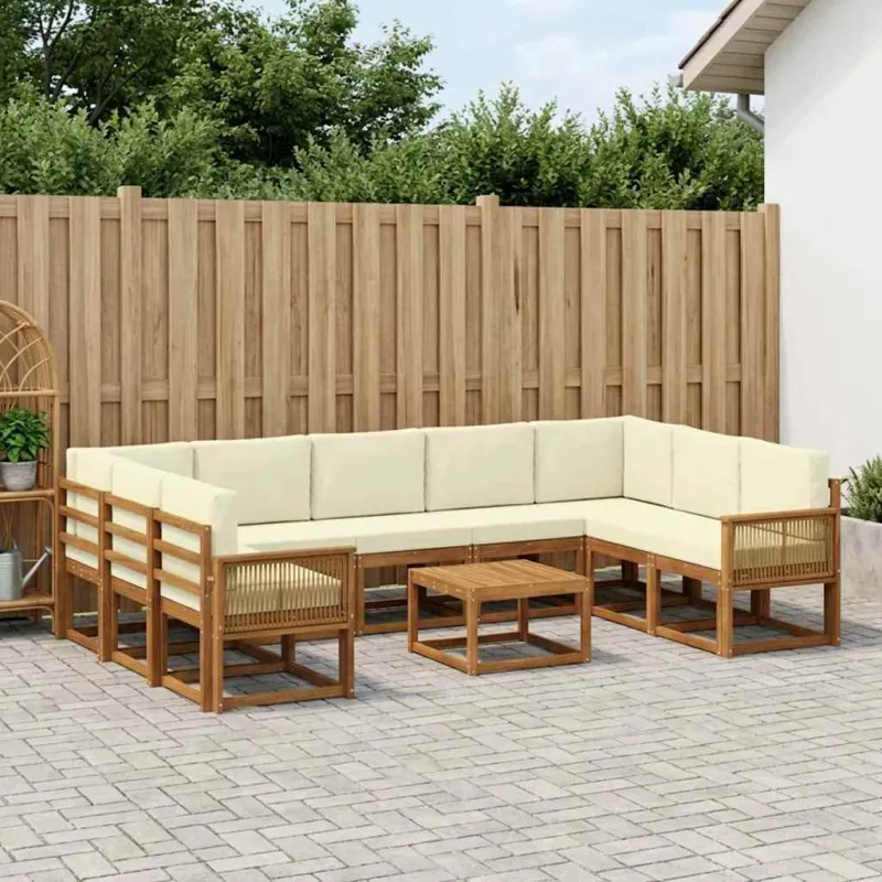 Lauko sofos komplektas 10 pcs Natūralus ir grietinėlė