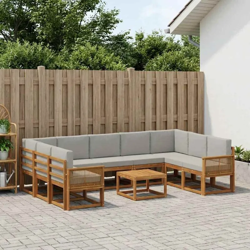Lauko sofos komplektas 10 pcs Natūrali ir šviesiai pilka