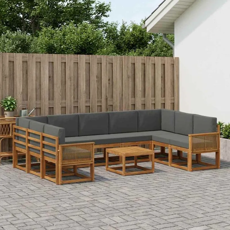 Lauko sofos komplektas 10 pcs Natūralus ir antracitas