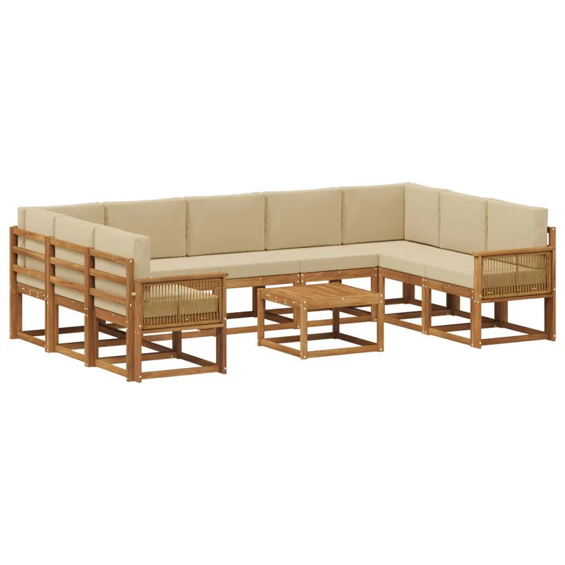 Lauko sofos komplektas su pagalve 10 pcs Natūralus ir bežinis