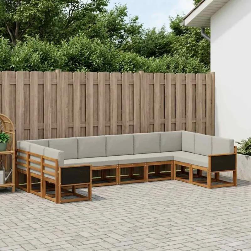 Lauko sofos komplektas 10 pcs Natūrali ir šviesiai pilka