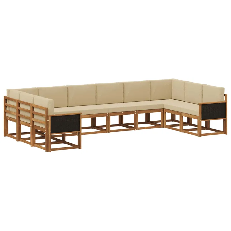 Lauko sofos komplektas su pagalve 10 pcs Natūralus ir bežinis