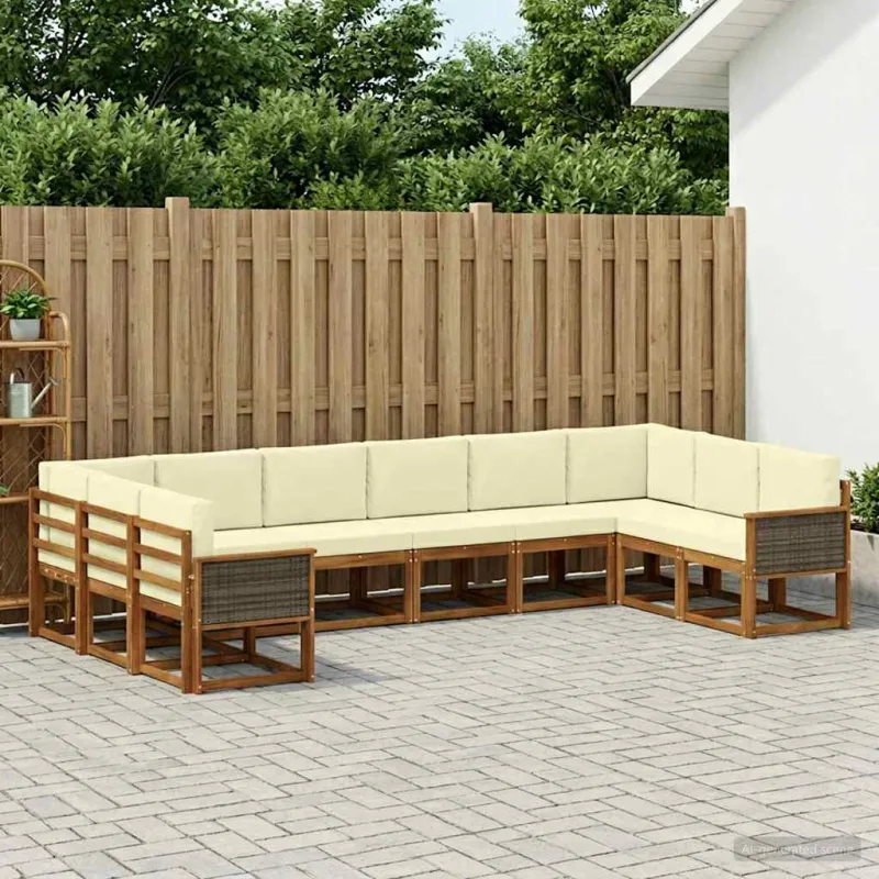 Lauko sofos komplektas 10 pcs Natūralus ir grietinėlė