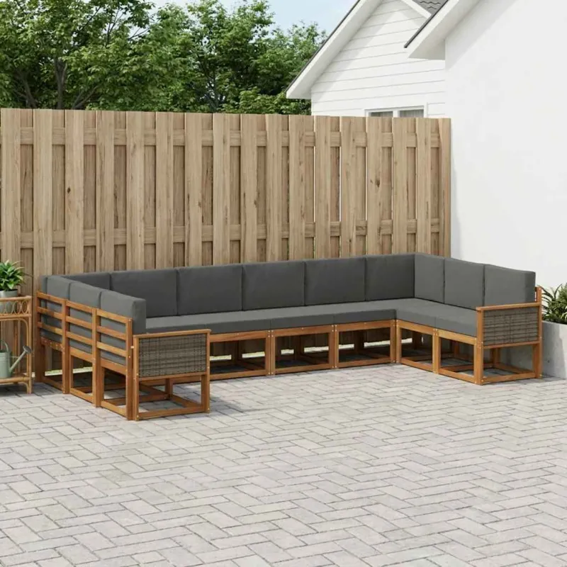 Lauko sofos komplektas 10 pcs Natūralus ir antracitas