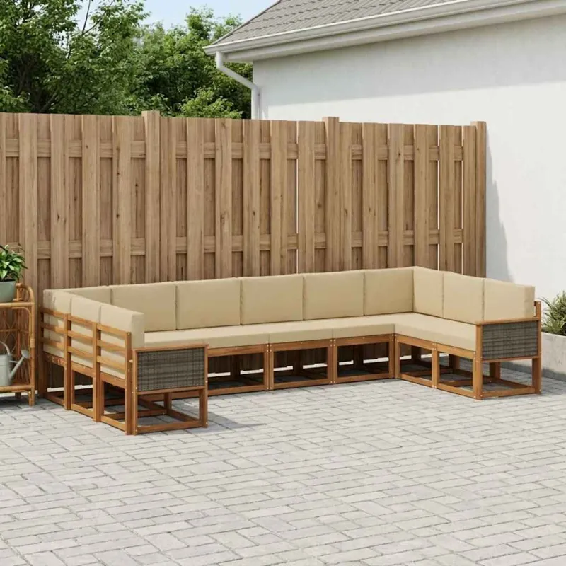 Lauko sofos komplektas su pagalve 10 pcs Natūralus ir bežinis