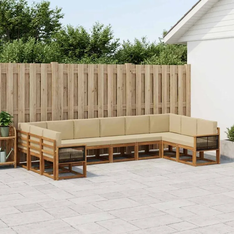 Lauko sofos komplektas su pagalve 10 pcs Natūralus ir bežinis