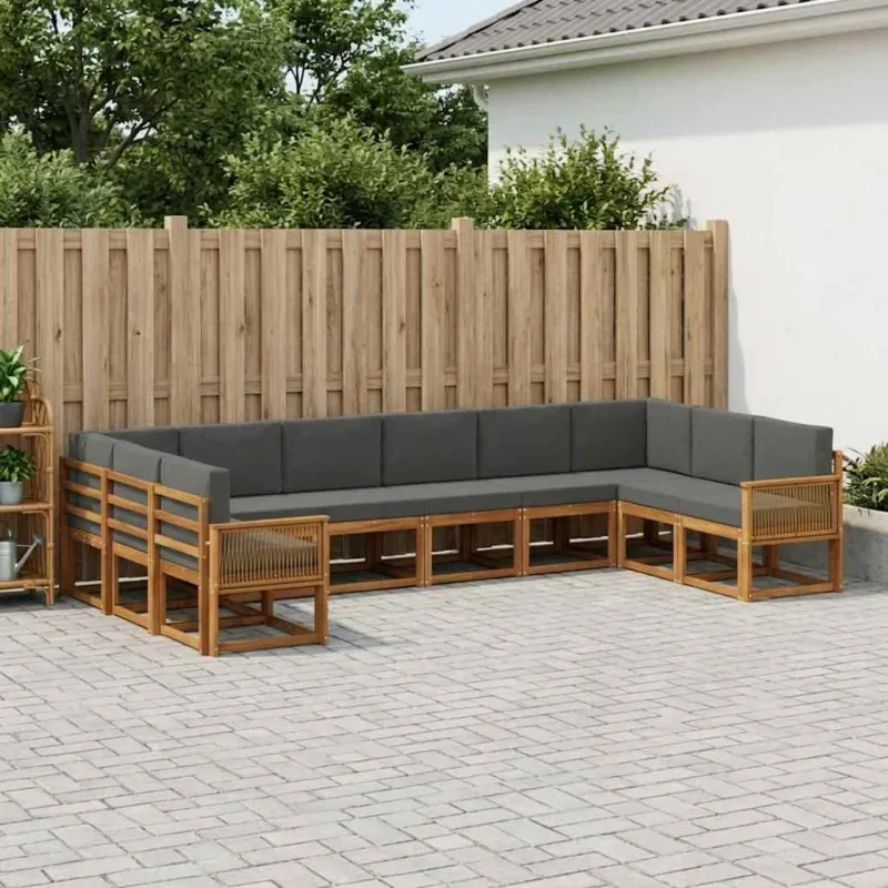 Lauko sofos komplektas 10 pcs Natūralus ir antracitas