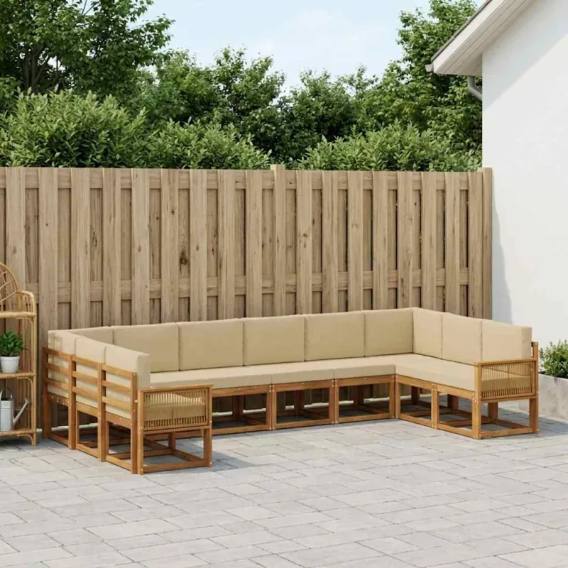 Lauko sofos komplektas su pagalve 10 pcs Natūralus ir bežinis