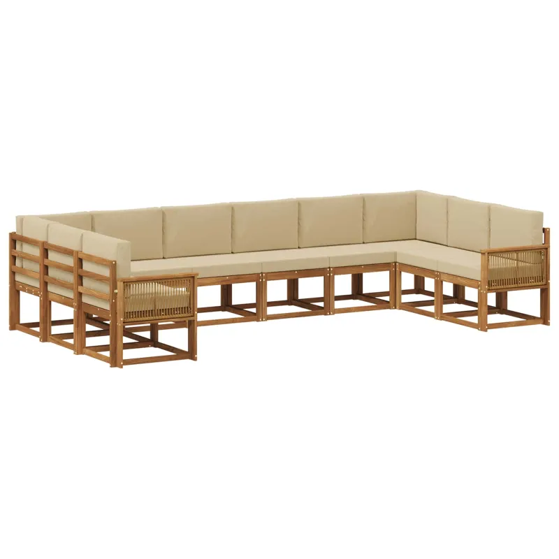 Lauko sofos komplektas su pagalve 10 pcs Natūralus ir bežinis