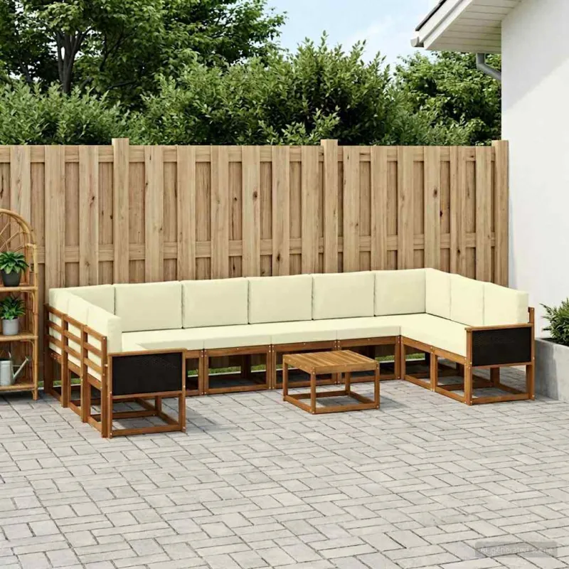 Lauko sofos komplektas 11 pcs Natūralus ir grietinėlė