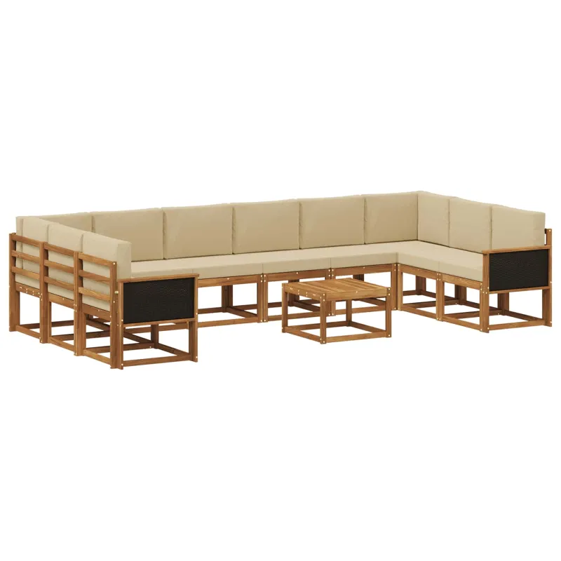 Lauko sofos komplektas su pagalve 11 pcs Natūralus ir bežinis