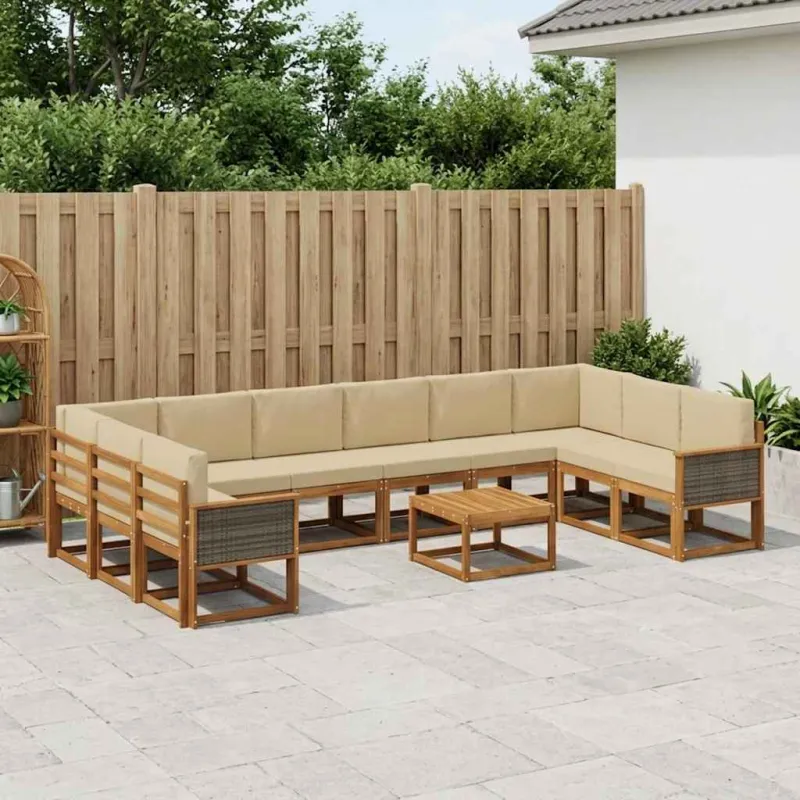 Lauko sofos komplektas su pagalve 11 pcs Natūralus ir bežinis