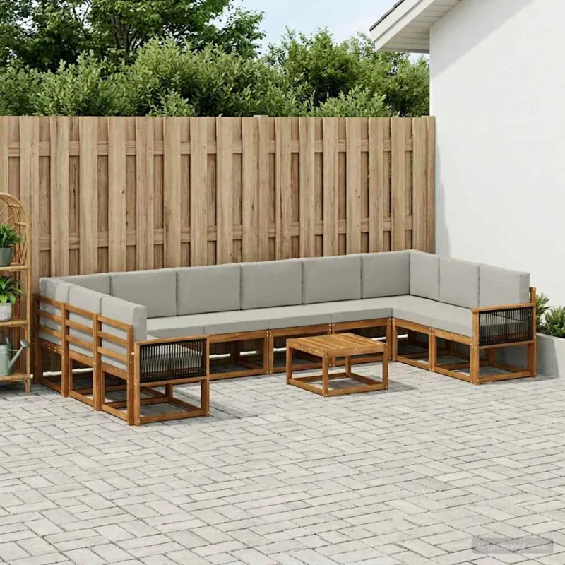 Lauko sofos komplektas 11 pcs Natūrali ir šviesiai pilka