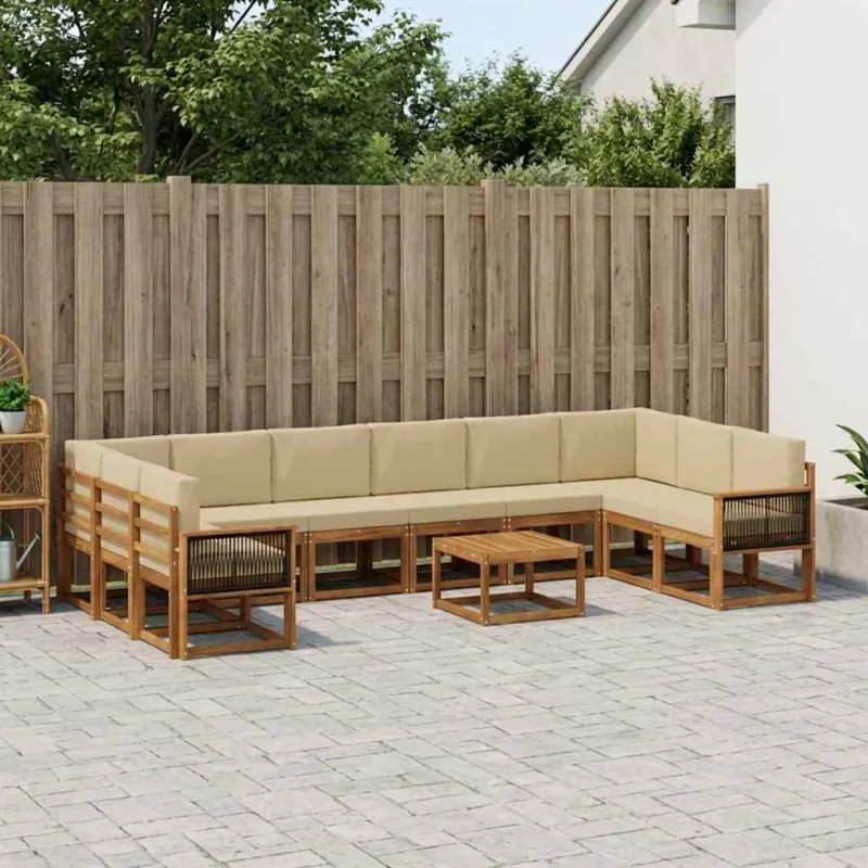 Lauko sofos komplektas su pagalve 11 pcs Natūralus ir bežinis