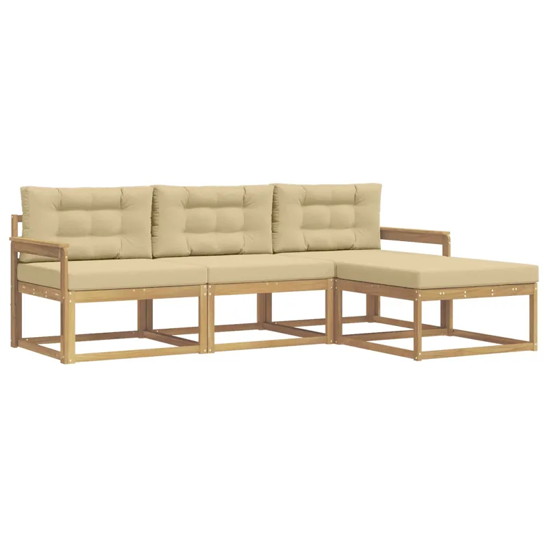 Lauko sofos komplektas 4 pcs Balta ir kreminė Poliesteris