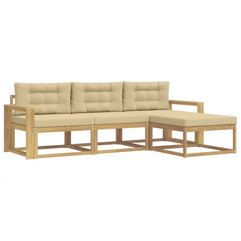 Lauko sofos komplektas 4 pcs Balta ir kreminė Poliesteris