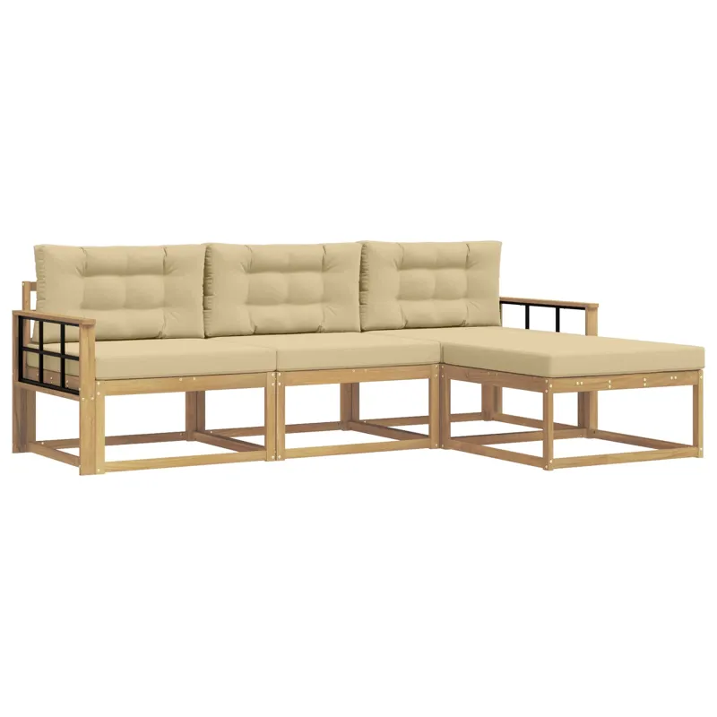 Lauko sofos komplektas 4 pcs Balta ir kreminė Poliesteris