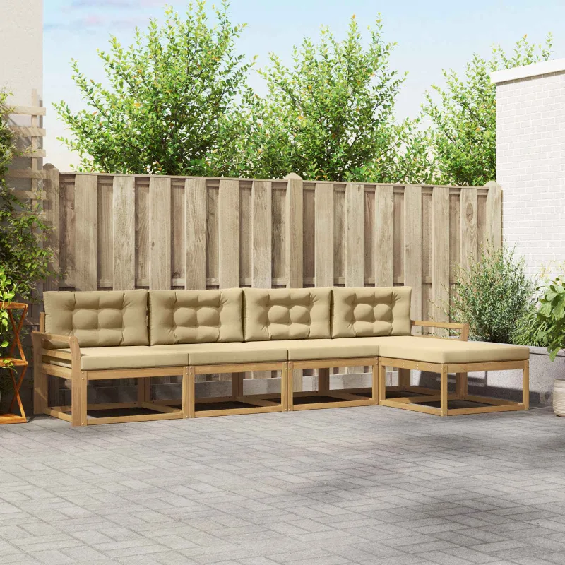 Lauko sofos komplektas 4 pcs Balta ir kreminė Poliesteris