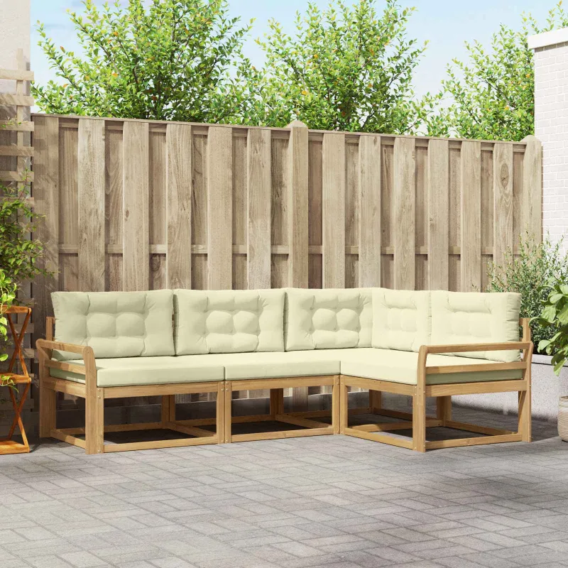 Lauko sofos komplektas 3 pcs Balta ir kreminė Poliesteris