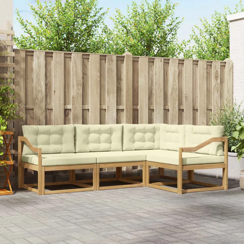 Lauko sofos komplektas 3 pcs Balta ir kreminė Poliesteris