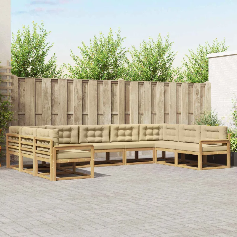 Lauko sofos komplektas su pagalve 9 pcs Balta ir kreminė