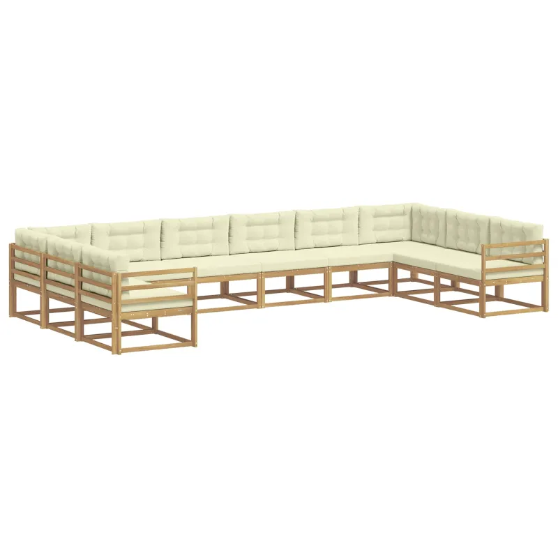 Lauko sofos komplektas su pagalve 10 pcs Balta ir kreminė